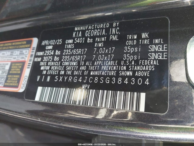 Продажа на аукционе авто 2025 Kia Sorento Lx, vin: 5XYRG4JC8SG384304, номер лота: 44232406