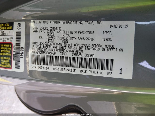 5TFRZ5CN2KX085600 Toyota Tacoma Sr5 V6