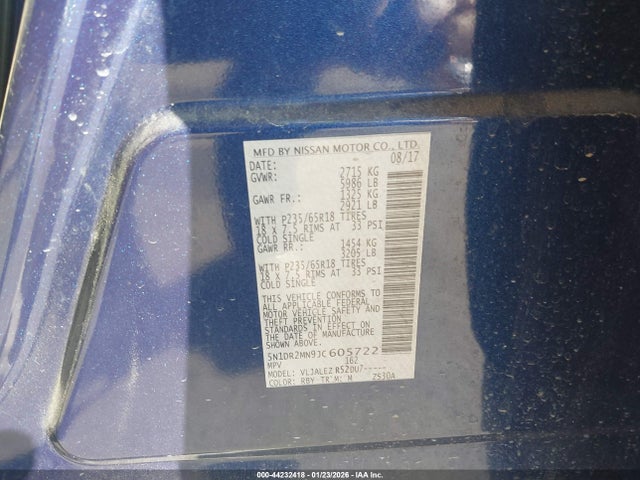 5N1DR2MN9JC605722 Nissan Pathfinder Sv
