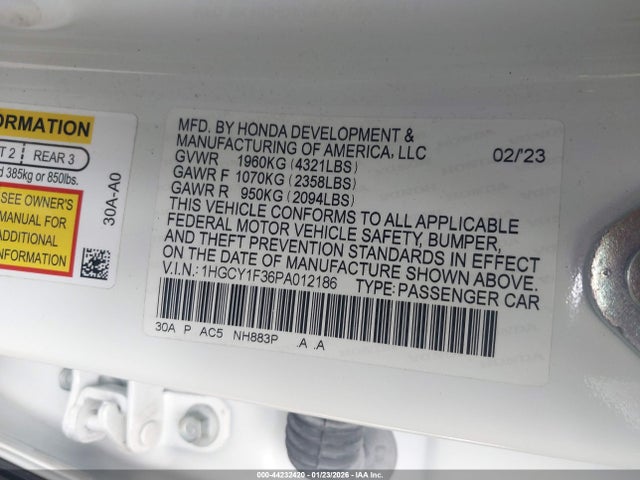 1HGCY1F36PA012186 Honda ACCORD EX