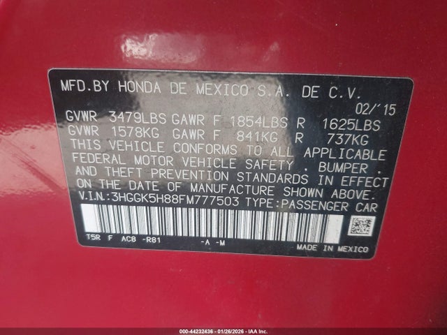 3HGGK5H88FM777503 Honda Fit Ex/ex-l