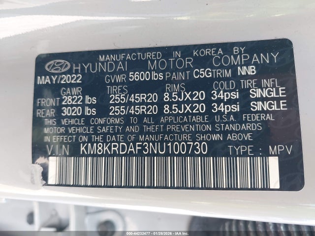 Продаж на аукціоні авто 2022 Hyundai Ioniq 5 Limited, vin: KM8KRDAF3NU100730, номер лоту: 44232477