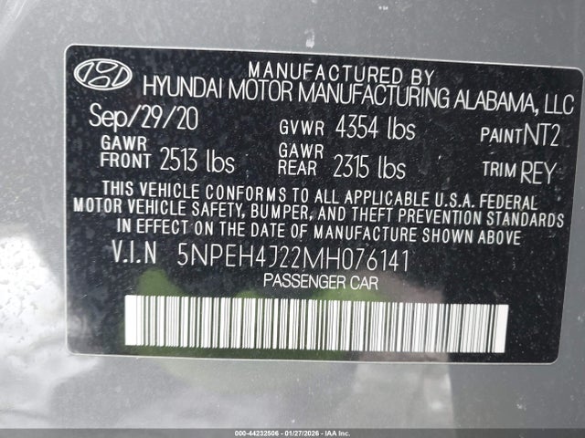5NPEH4J22MH076141 Hyundai Sonata Limited