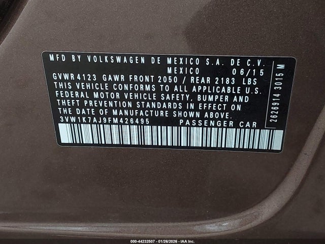 3VW1K7AJ9FM426495 Volkswagen Jetta 2.0l S