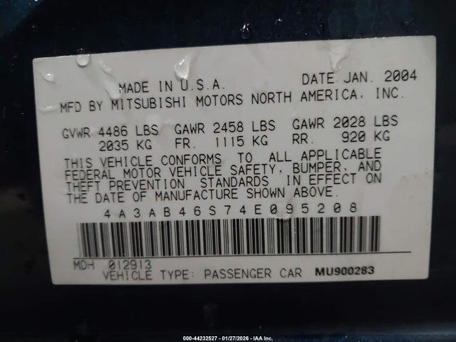 2004 MITSUBISHI GALANT 4A3AB46S74E095208 Photo 8