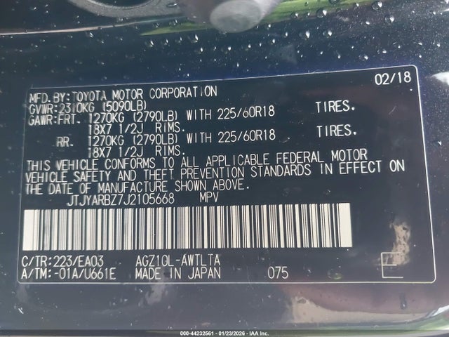44232561 :رقم المزاد ، JTJYARBZ7J2105668 vin ، 2018 Lexus Nx 300 مزاد بيع