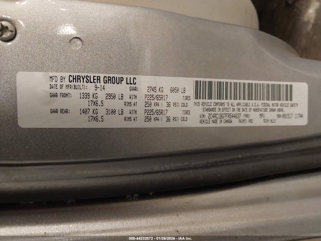 2015 Chrysler Town & Country Touring მანქანა იყიდება აუქციონზე, vin: 2C4RC1BG7FR544637, აუქციონის ნომერი: 44232572