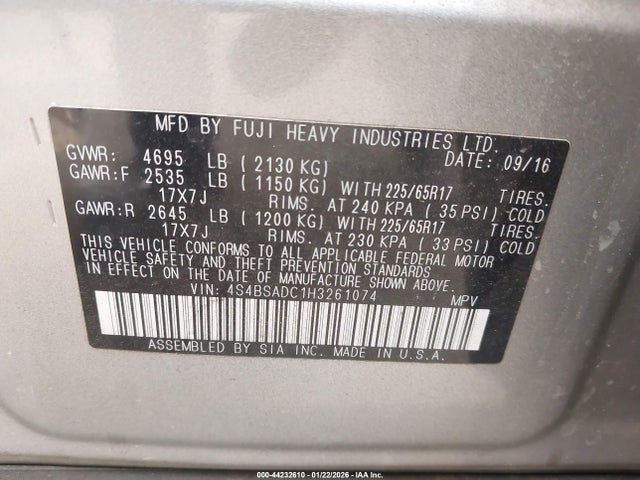 4S4BSADC1H3261074 Subaru Outback 2.5i Premium