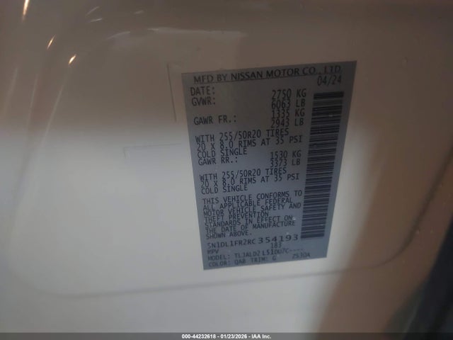 Auction sale of the 2024 Infiniti Qx60 Luxe, vin: 5N1DL1FR2RC354193, lot number: 44232618