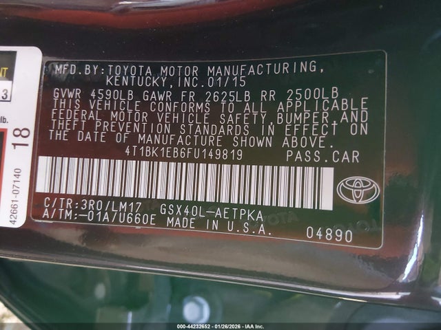 4T1BK1EB6FU149819 Toyota AVALON LIMITED