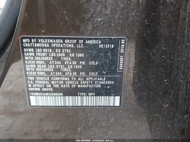 2019 VOLKSWAGEN ATLAS 1V2NR2CA6KC596596 Photo 8