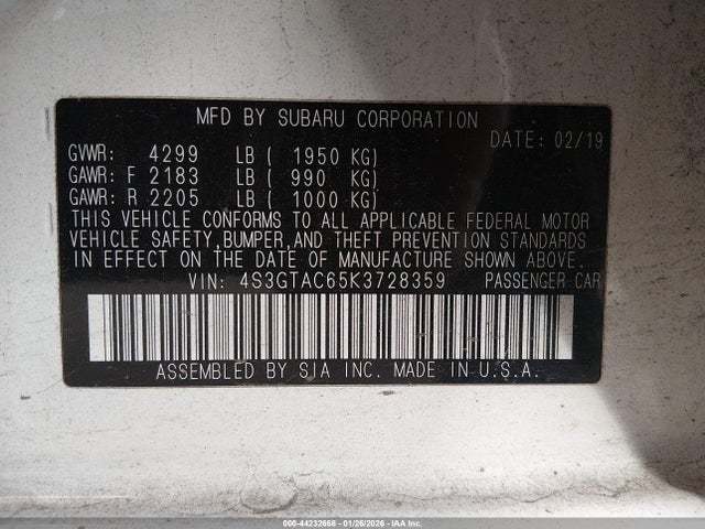 4S3GTAC65K3728359 Subaru Impreza 2.0i Premium
