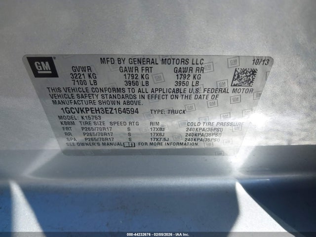 1GCVKPEH3EZ164594 Chevrolet Silverado 1500 Work Truck 1wt