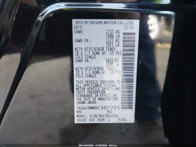 Aukcja sprzedaży 2015 Infiniti Qx60, vin: 5N1AL0MM8FC507725, numer aukcji: 44232690