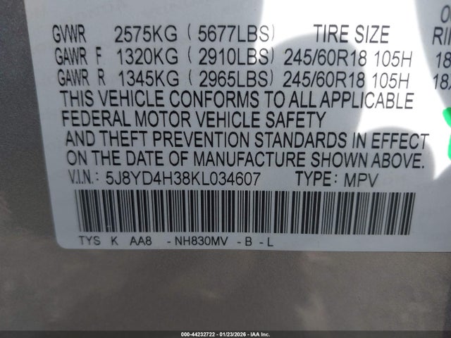 2019 ACURA MDX 5J8YD4H38KL034607 Photo 8
