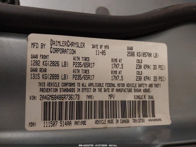 2006 CHRYSLER PACIFICA 2A4GM68486R736173 Photo 8