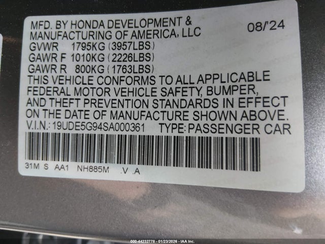 19UDE5G94SA000361 Acura Integra Type S