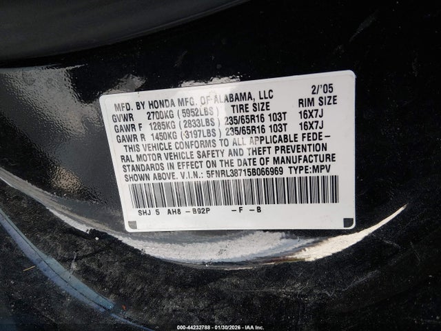 2005 HONDA ODYSSEY 5FNRL38715B066969 Photo 8