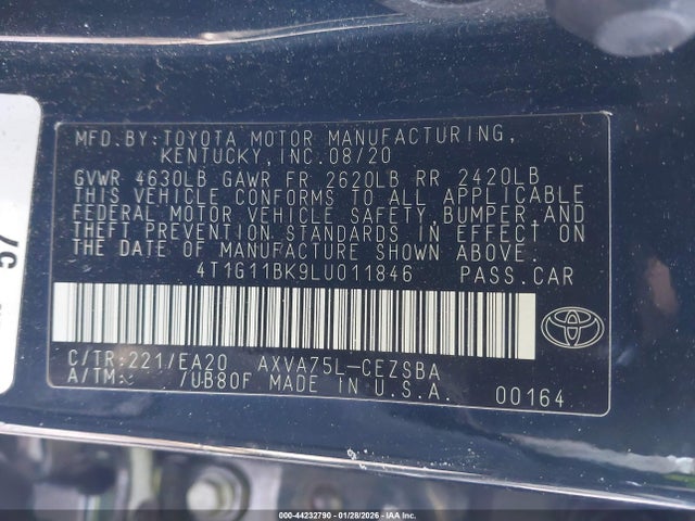 4T1G11BK9LU011846 Toyota Camry Se Awd