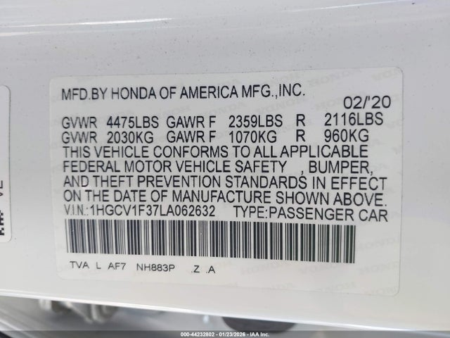 1HGCV1F37LA062632 Honda Accord Sport
