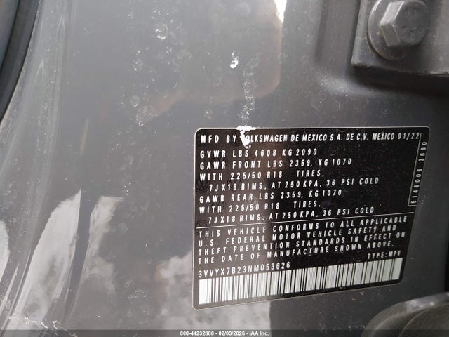 Продаж на аукціоні авто 2022 Volkswagen Taos 1.5t Se, vin: 3VVYX7B23NM053626, номер лоту: 44232880