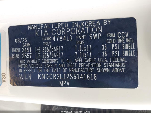 Продажа на аукционе авто 2025 Kia Niro Ev Wind, vin: KNDCR3L12S5141618, номер лота: 44232883