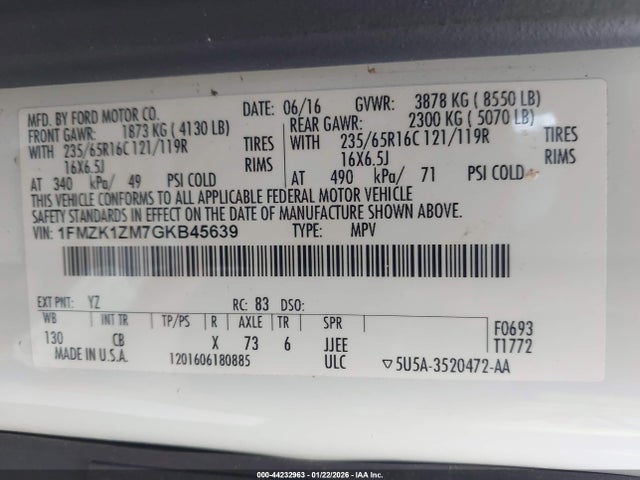 1FMZK1ZM7GKB45639 Ford Transit-150 Xl