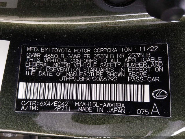 Aukcja sprzedaży 2023 Lexus Ux 250h Premium, vin: JTHP9JBHXP2066792, numer aukcji: 44233001