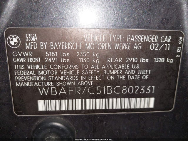 2011 BMW 535I WBAFR7C51BC802331 Photo 8