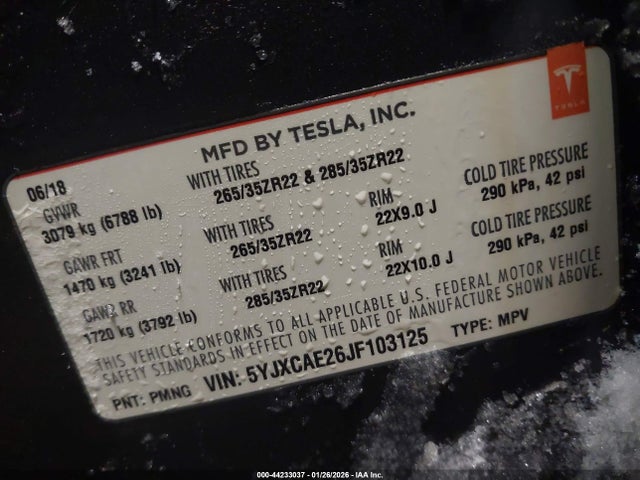 5YJXCAE26JF103125 Tesla Model X 100d/75d/p100d