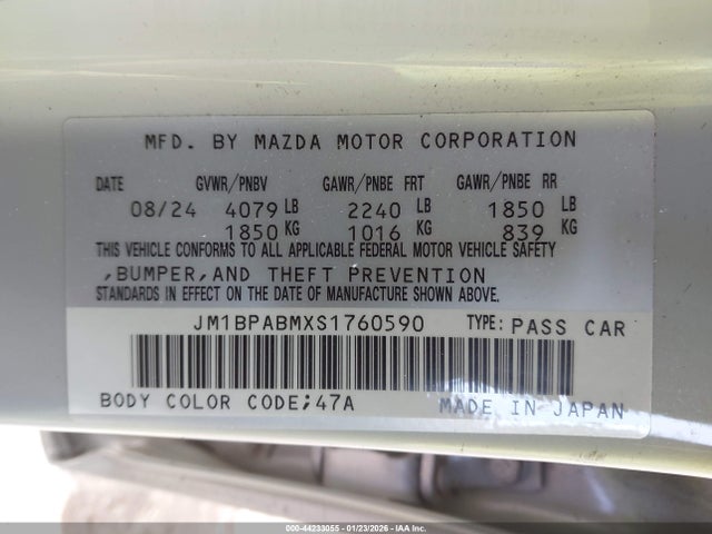 44233055 :رقم المزاد ، JM1BPABMXS1760590 vin ، 2025 Mazda Mazda3 2.5 S Select Sport مزاد بيع