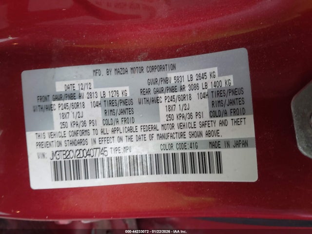 Продаж на аукціоні авто 2013 Mazda Cx-9 Touring, vin: JM3TB2CV2D0407745, номер лоту: 44233072