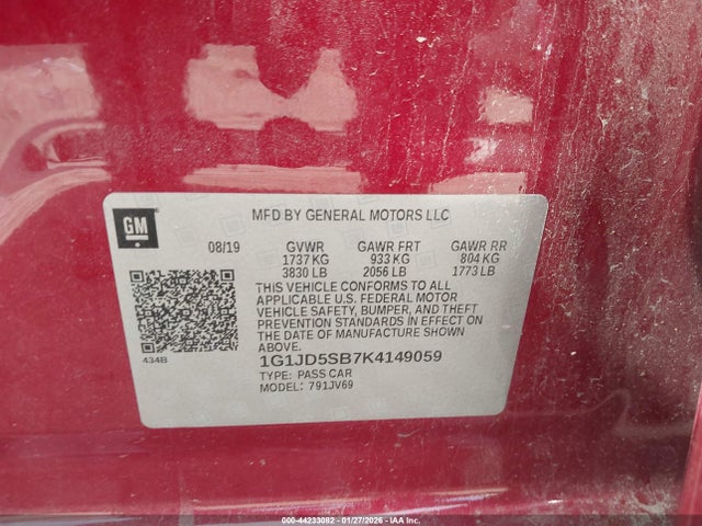 Chevrolet Sonic Lt Auto 2019 1G1JD5SB7K4149059 Image 9