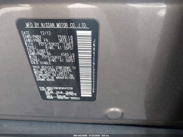 Продажа на аукционе авто 2013 Infiniti Qx56, vin: JN8AZ2NE8D9042206, номер лота: 44233088