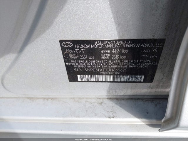 5NPE24AFXJH669620 Hyundai SONATA SE