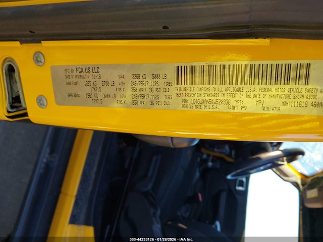 Aukcja sprzedaży 2019 Jeep Wrangler Sport S 4x4, vin: 1C4GJXAN5KW520936, numer aukcji: 44233126