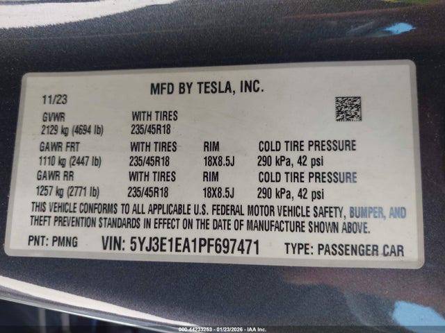 2023 TESLA MODEL 3 5YJ3E1EA1PF697471 Photo 8