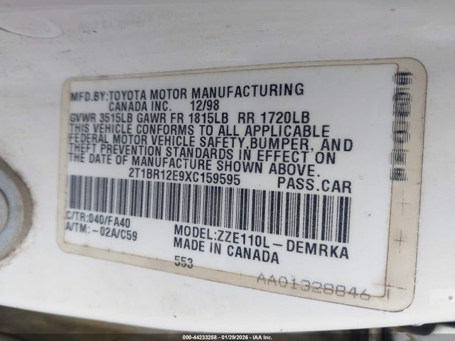 1999 TOYOTA COROLLA 2T1BR12E9XC159595 Photo 8