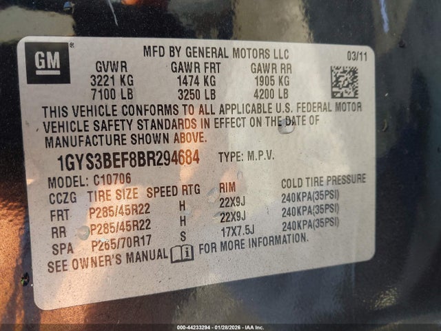 2011 CADILLAC ESCALADE 1GYS3BEF8BR294684 Photo 8