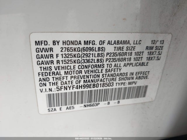 5FNYF4H99EB018503 Honda Pilot Touring