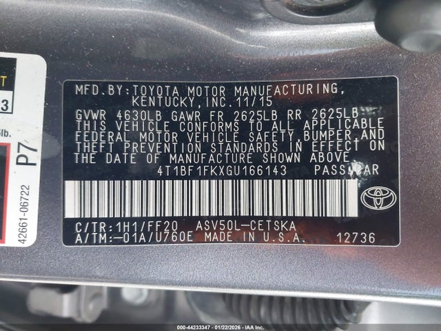 Toyota CAMRY SE 2016 4T1BF1FKXGU166143 Image 9