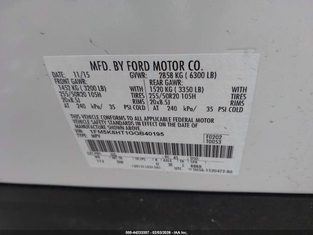 1FM5K8HT1GGB40195 Ford Explorer Platinum