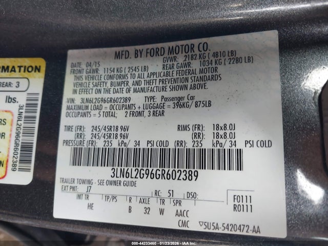 3LN6L2G96GR602389 Lincoln MKZ