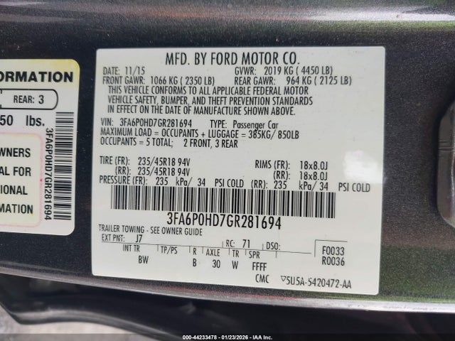 3FA6P0HD7GR281694 Ford FUSION SE