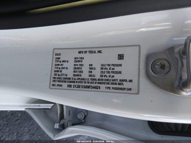 Tesla Model 3 Rear-wheel Drive 2022 5YJ3E1EA8NF244624 Image 9