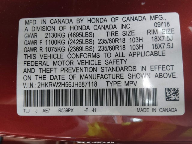 2HKRW2H56JH687118 Honda CR-V EX