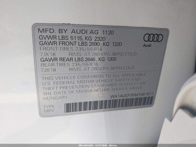 44233493 :رقم المزاد ، WA1AUCF35M1061611 vin ، 2021 Audi Q3 Premium 40 Tfsi Quattro Tiptronic مزاد بيع