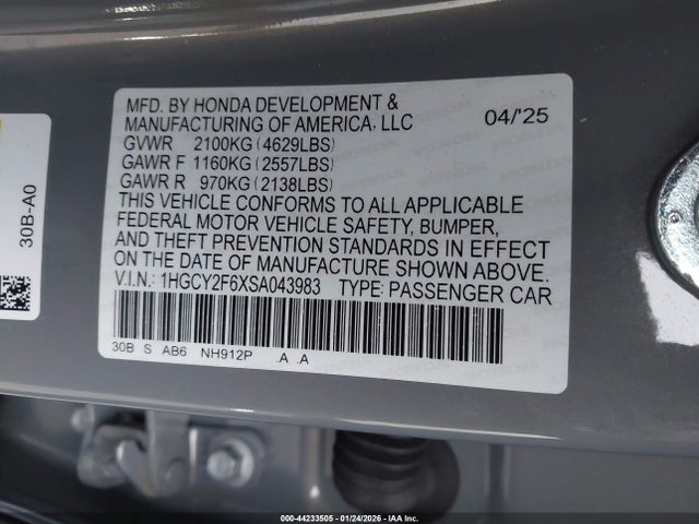 1HGCY2F6XSA043983 Honda Accord Hybrid Ex-l
