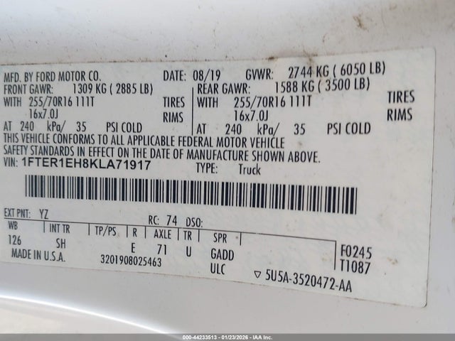 1FTER1EH8KLA71917 Ford RANGER XL