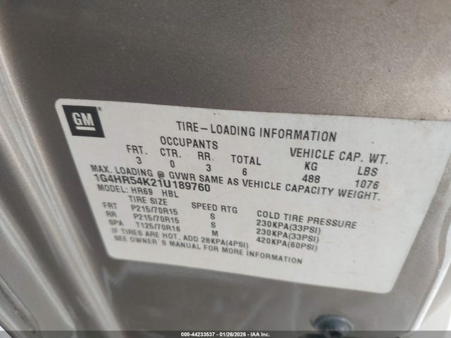 Aukcja sprzedaży 2001 Buick Lesabre Limited, vin: 1G4HR54K21U189760, numer aukcji: 44233537